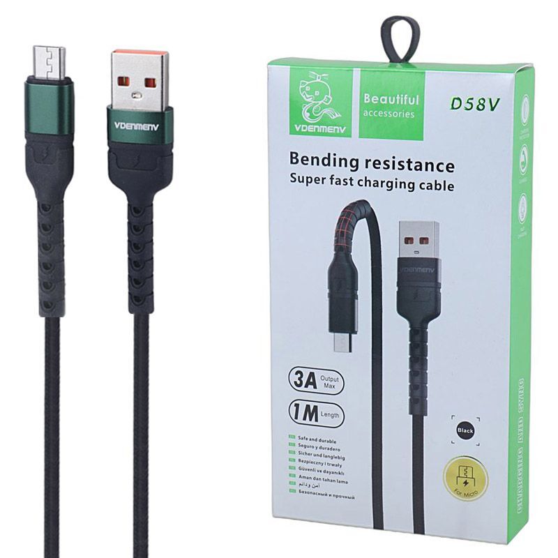 کابل میکرو یو اس بی فست شارژ 3 آمپر دنمن D58V طول 1 متر