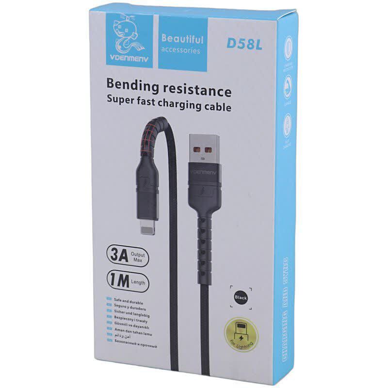 کابل لایتنینگ فست شارژ 3 آمپر دنمن D58L طول 1 متر