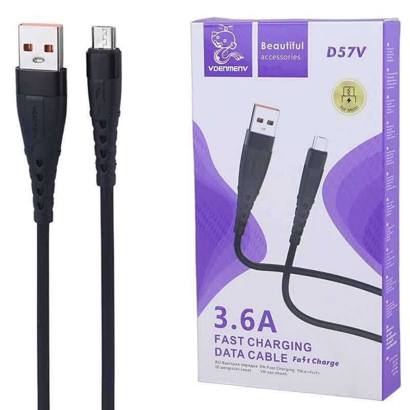 کابل میکرو یو اس بی فست شارژ 3.6 آمپر دنمن D57V طول 1 متر