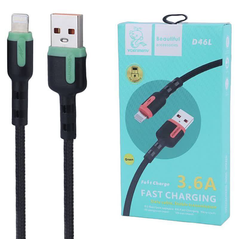 کابل لایتنینگ فست شارژ 3.6 آمپر دنمن D46L طول 1 متر