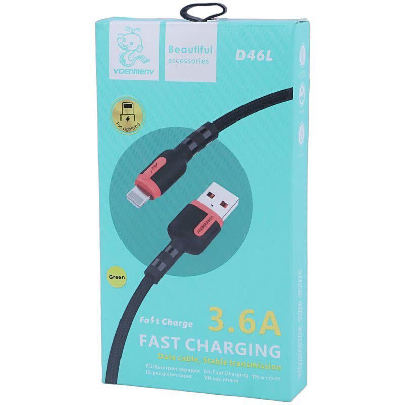 کابل لایتنینگ فست شارژ 3.6 آمپر دنمن D46L طول 1 متر