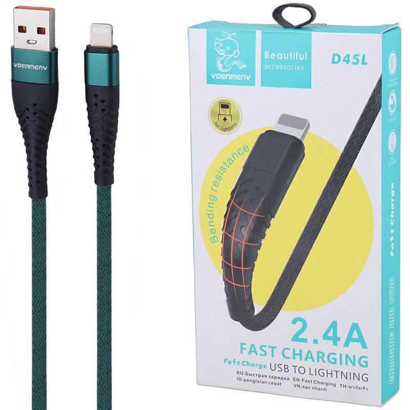 کابل لایتنینگ فست شارژ 2.4 آمپر دنمن D45L طول 1 متر