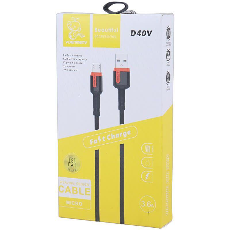 کابل میکرو یو اس بی فست شارژ 3.6 آمپر دنمن D40V طول 1 متر