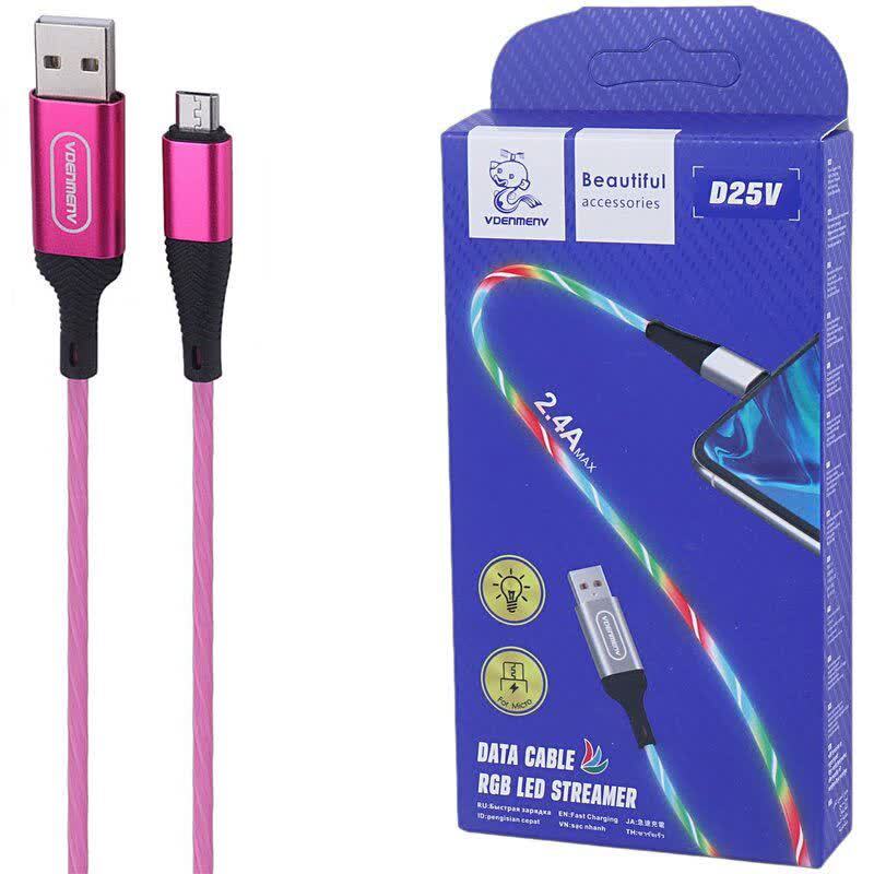 کابل میکرو یو اس بی فست شارژ 2.4 آمپر دنمن D25V طول 1 متر