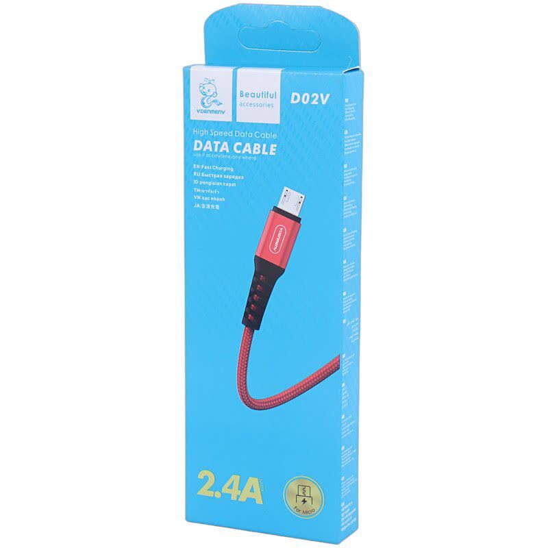 کابل میکرو یو اس بی فست شارژ 2.4 آمپر دنمن D02V طول 1 متر