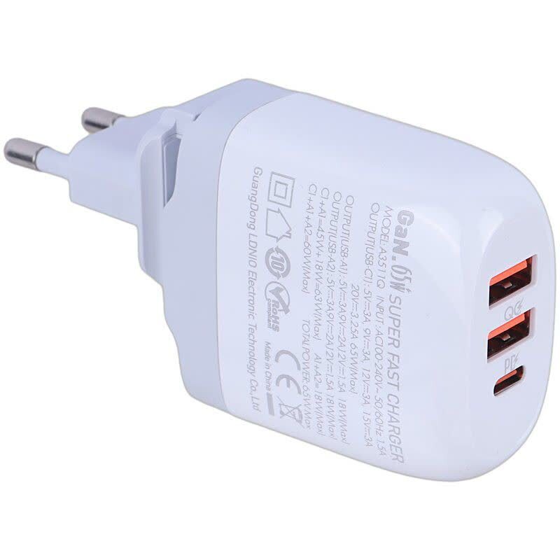شارژر دیواری 65 وات الدینیو A3511Q QC3.0 PD 3.25A + کابل تایپ سی