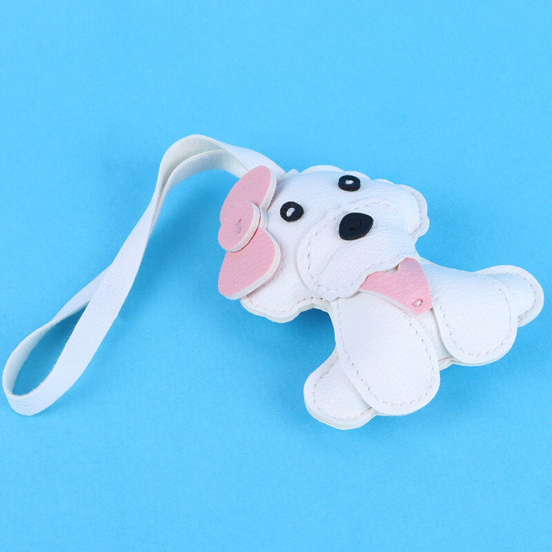 آویز کیف چرمی طرح سگ سفید