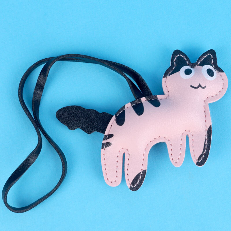 آویز کیف چرمی طرح گربه صورتی