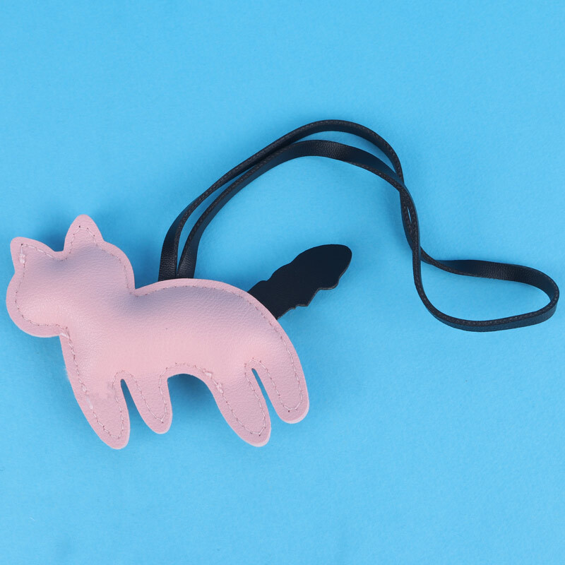 آویز کیف چرمی طرح گربه صورتی