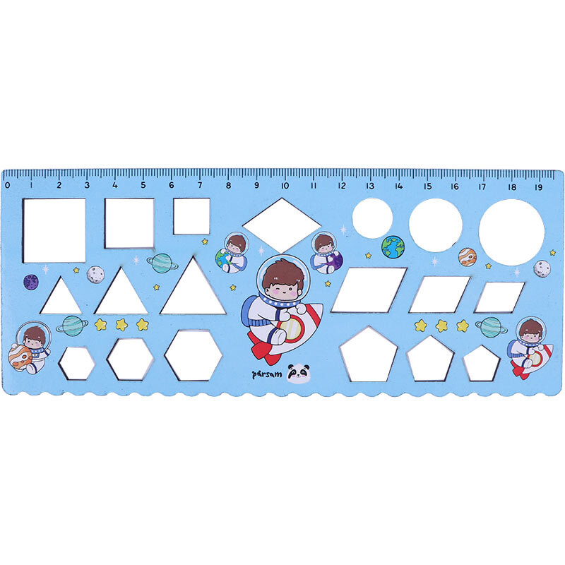 خط کش شابلون دار چوبی پارسام Parsam 19cm بسته 18 عددی