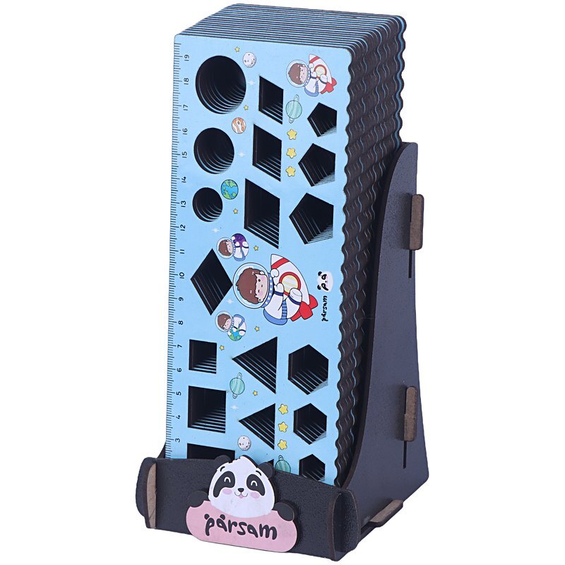 خط کش شابلون دار چوبی پارسام Parsam 19cm بسته 18 عددی