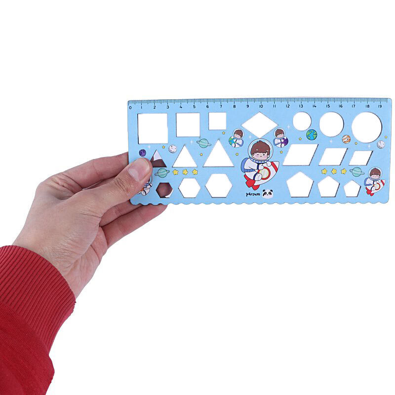 خط کش شابلون دار چوبی پارسام Parsam 19cm بسته 18 عددی