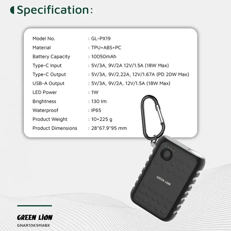 پاور بانک فست شارژ گرین لاین ARMOR GL-PX19 GNAR10K5MA PD 20W ظرفیت 10050 میلی آمپر ساعت