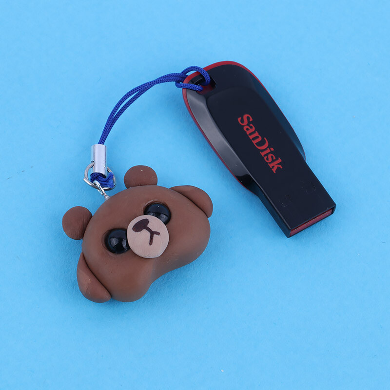 آویز فلش و موبایل طرح خرس قهوه ای خمیری