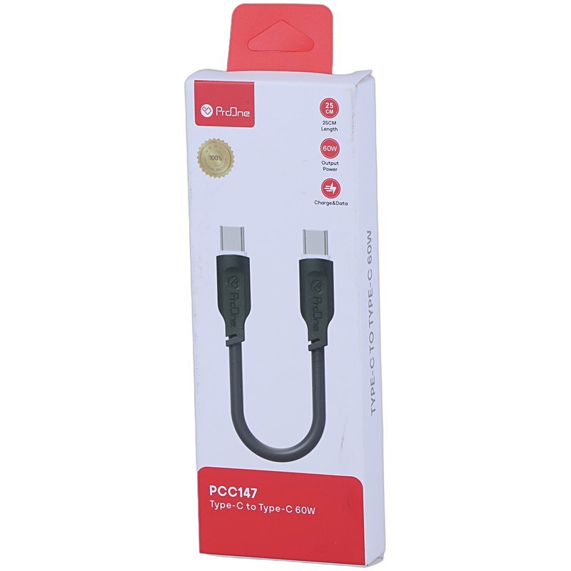 کابل کوتاه دو سر تایپ سی فست شارژ 60 وات پرووان PCC147 طول 25 سانتی متر