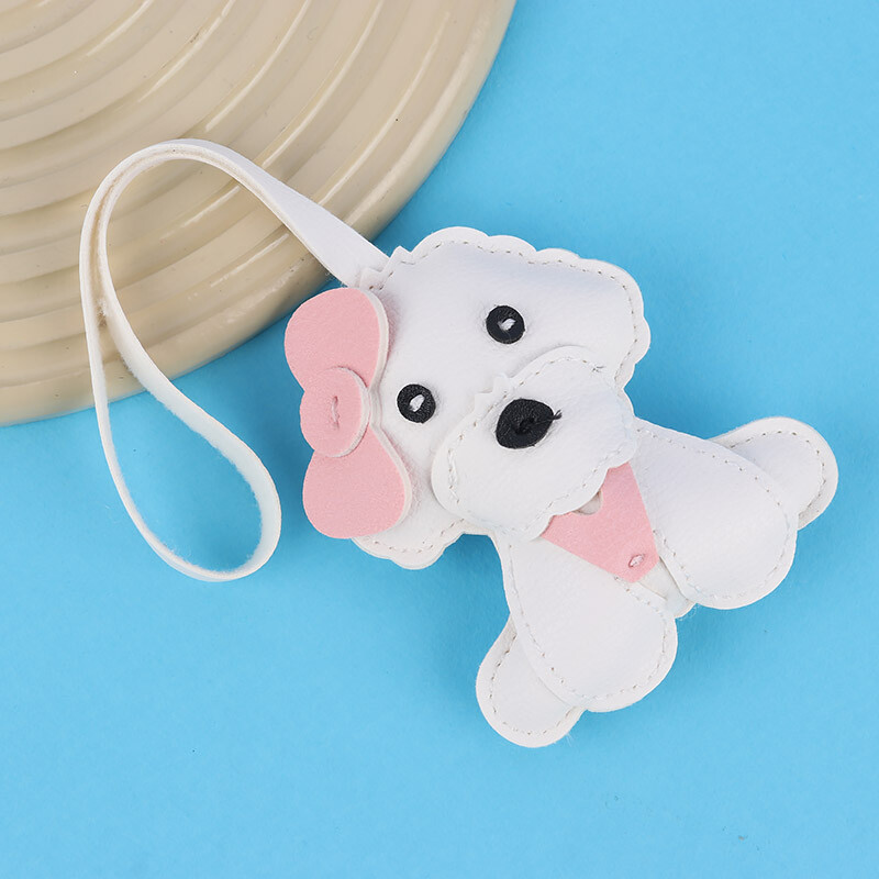 آویز کیف چرمی طرح سگ سفید