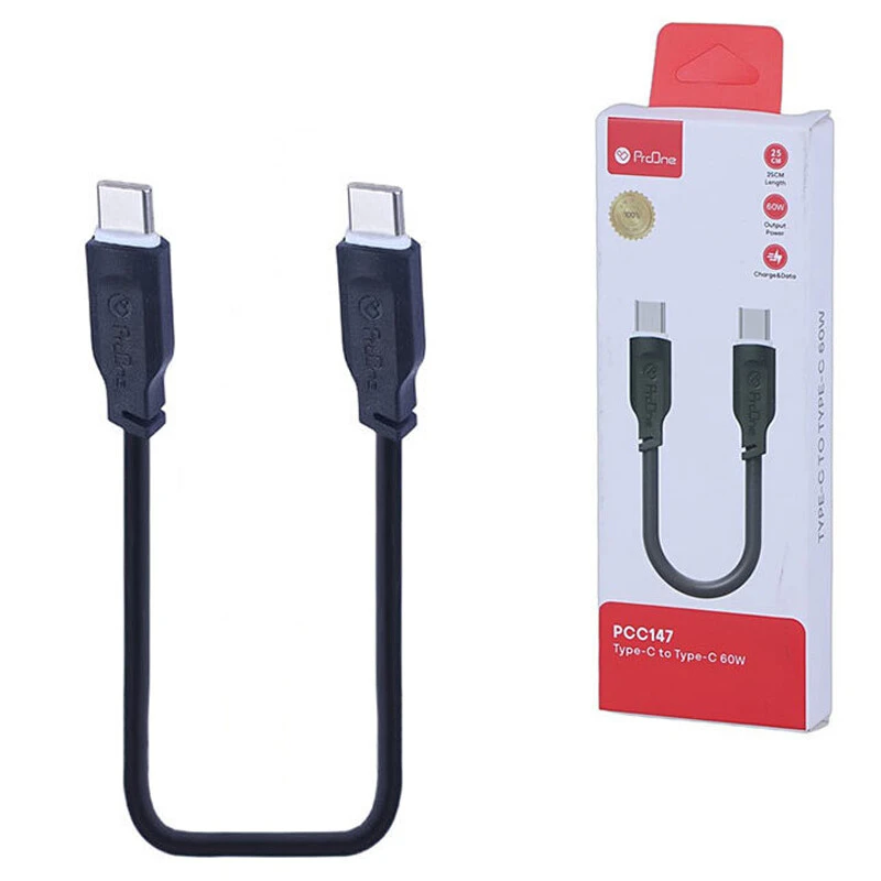 کابل کوتاه دو سر تایپ سی فست شارژ 60 وات پرووان PCC147 طول 25 سانتی متر