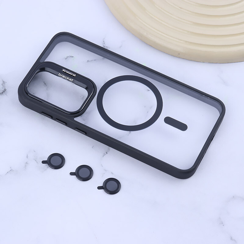 قاب PC مگ سیف Bracket سامسونگ Galaxy S23 FE 5G استندشو با محافظ لنز رینگی