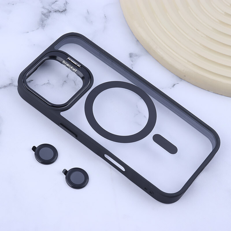 قاب PC مگ سیف Bracket آیفون iPhone 17 استندشو با محافظ لنز رینگی