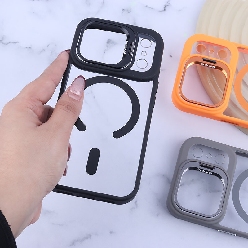 قاب PC مگ سیف Bracket آیفون iPhone 17 Pro استندشو با محافظ لنز رینگی