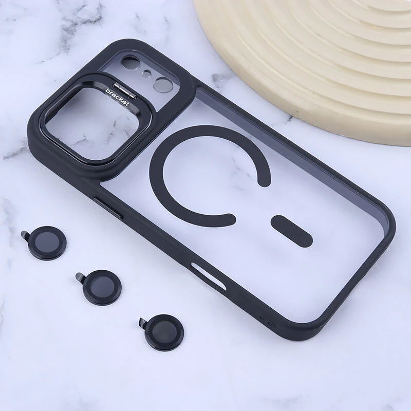 قاب PC مگ سیف Bracket آیفون iPhone 17 Pro Max استندشو با محافظ لنز رینگی