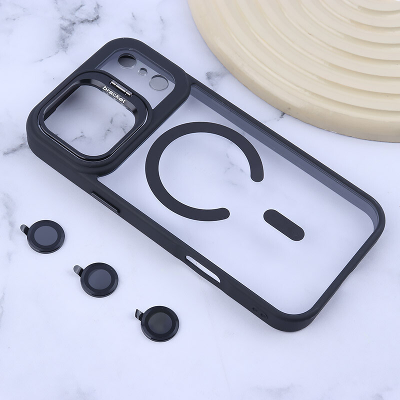قاب PC مگ سیف Bracket آیفون iPhone 17 Pro Max استندشو با محافظ لنز رینگی