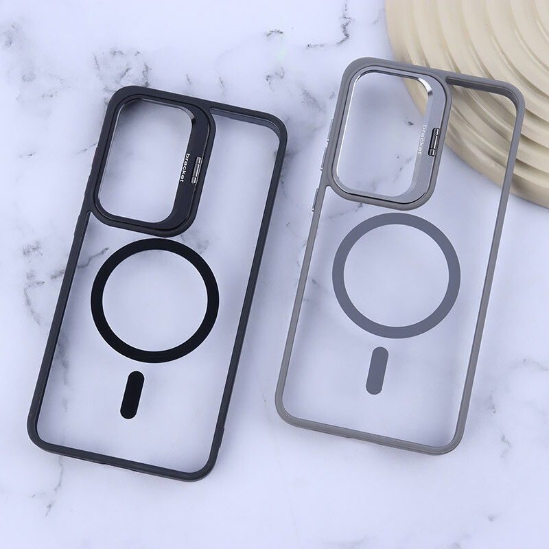 قاب PC مگ سیف Bracket سامسونگ Galaxy S24 FE استندشو با محافظ لنز رینگی