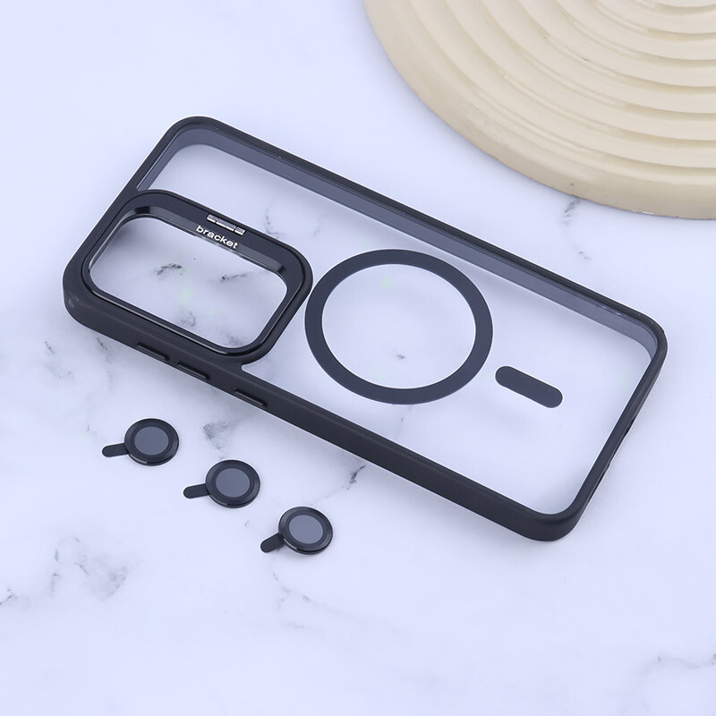 قاب PC مگ سیف Bracket سامسونگ Galaxy S24 FE استندشو با محافظ لنز رینگی