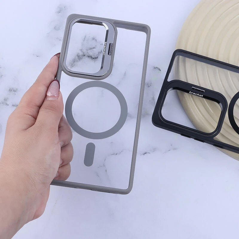 قاب PC مگ سیف Bracket سامسونگ Galaxy S25 Ultra استندشو با محافظ لنز رینگی