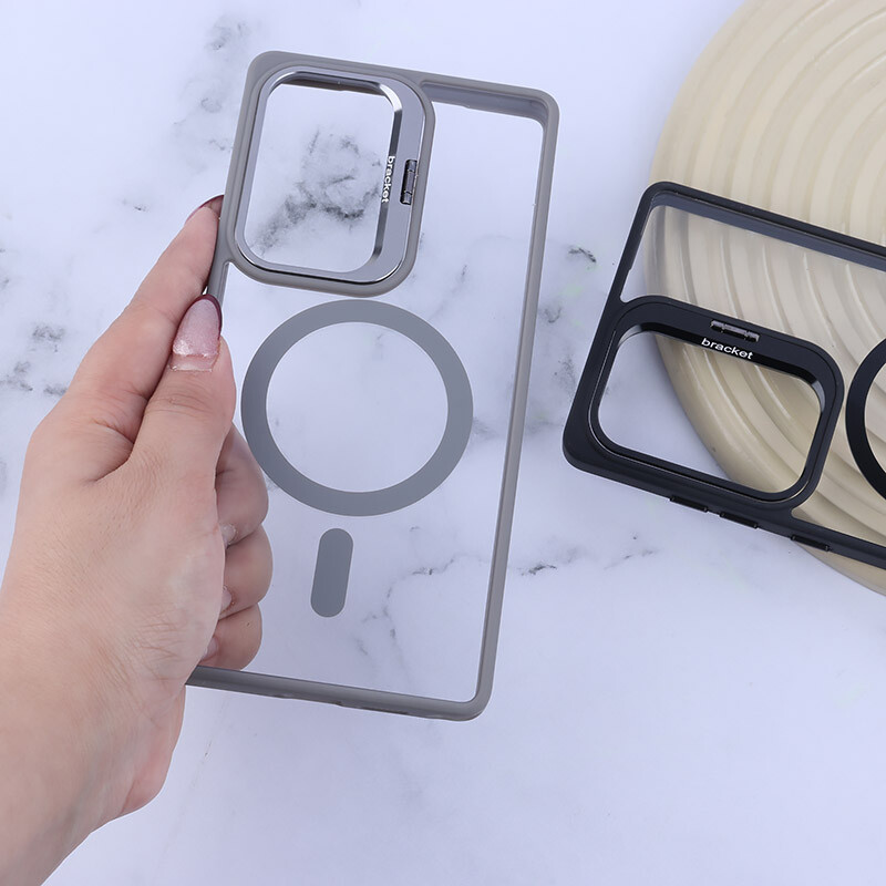 قاب PC مگ سیف Bracket سامسونگ Galaxy S25 Ultra استندشو با محافظ لنز رینگی