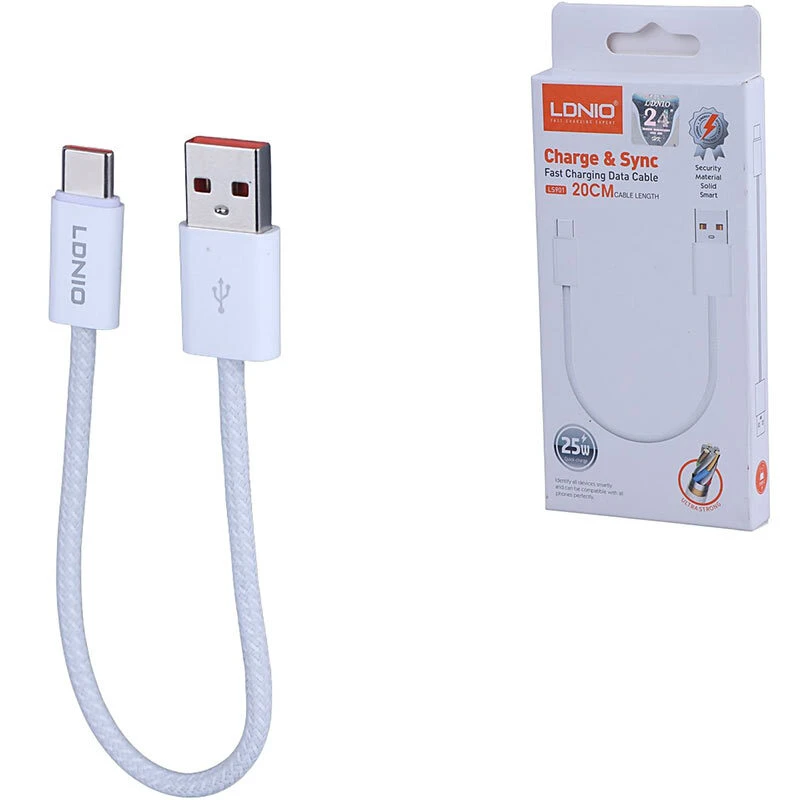 کابل کوتاه تایپ سی فست شارژ 25 وات الدینیو LS901 طول 20 سانتی متر