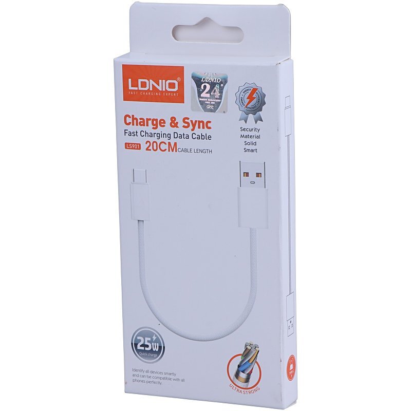 کابل کوتاه تایپ سی فست شارژ 25 وات الدینیو LS901 طول 20 سانتی متر