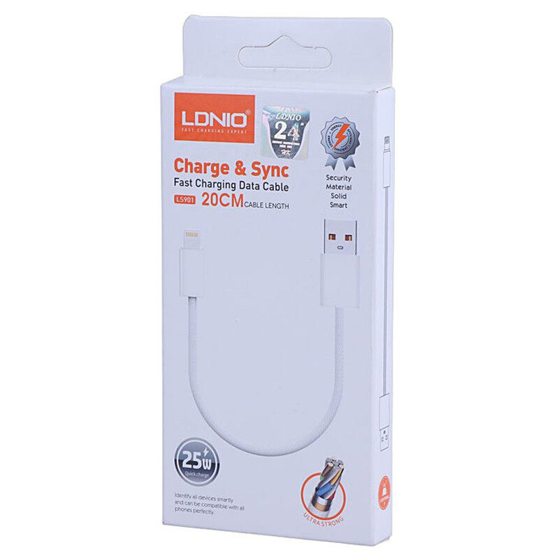 کابل کوتاه لایتنینگ فست شارژ 25 وات الدینیو LS901 طول 20 سانتی متر
