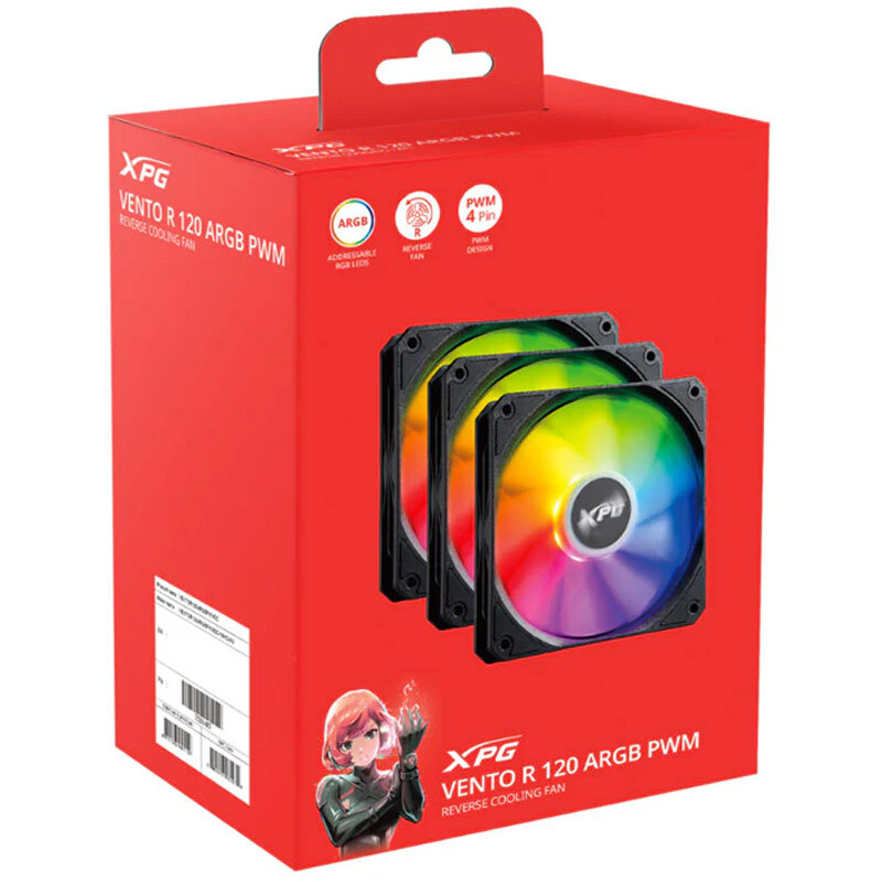 فن کیس ای دیتا XPG VENTO R 120 ARGB PWM سایز 120 میلی متری بسته 3 عددی