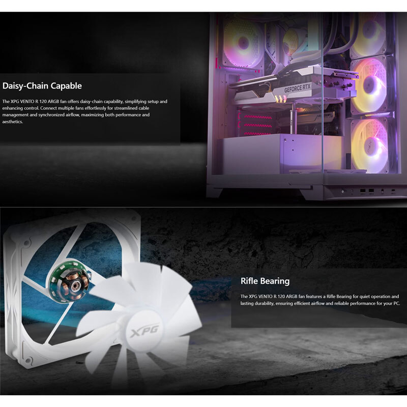فن کیس ای دیتا XPG VENTO R 120 ARGB PWM سایز 120 میلی متری بسته 3 عددی