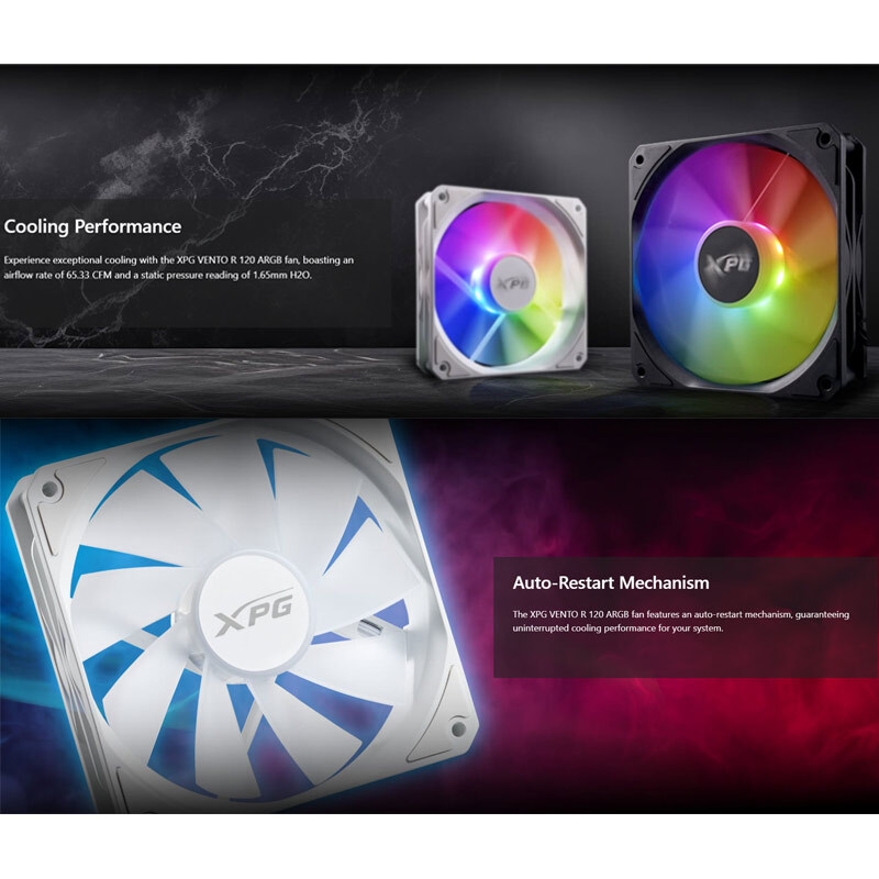 فن کیس ای دیتا XPG VENTO R 120 ARGB PWM سایز 120 میلی متری بسته 3 عددی