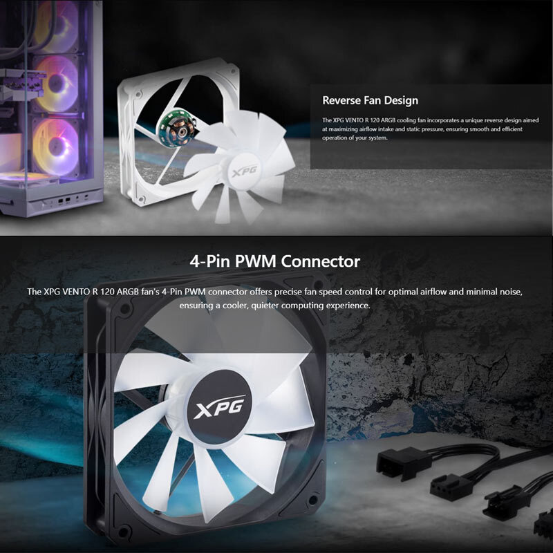 فن کیس ای دیتا XPG VENTO R 120 ARGB PWM سایز 120 میلی متری بسته 3 عددی