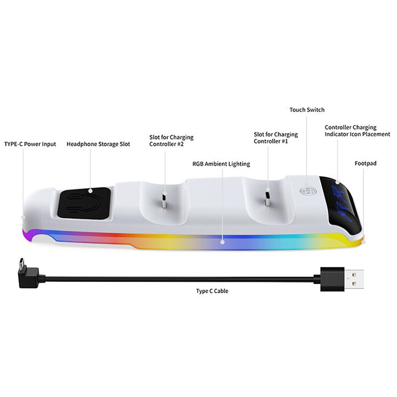 فن خنک کننده و شارژر دسته و پایه نگهدارنده هدفون و کنسول PS5 Slim دابی TP5-35130