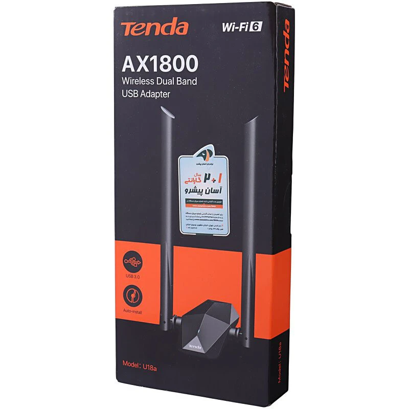 کارت شبکه بی سیم آنتن دار Tenda U18a AX1800 1201Mbps