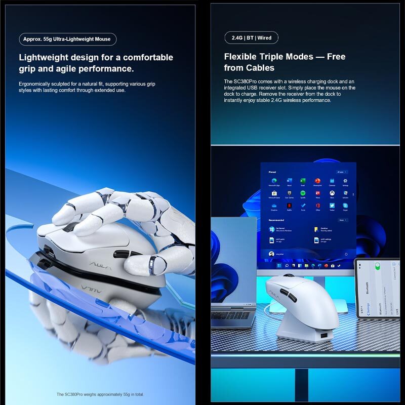 موس بی سیم گیمینگ آئولا Wind SC380 Pro