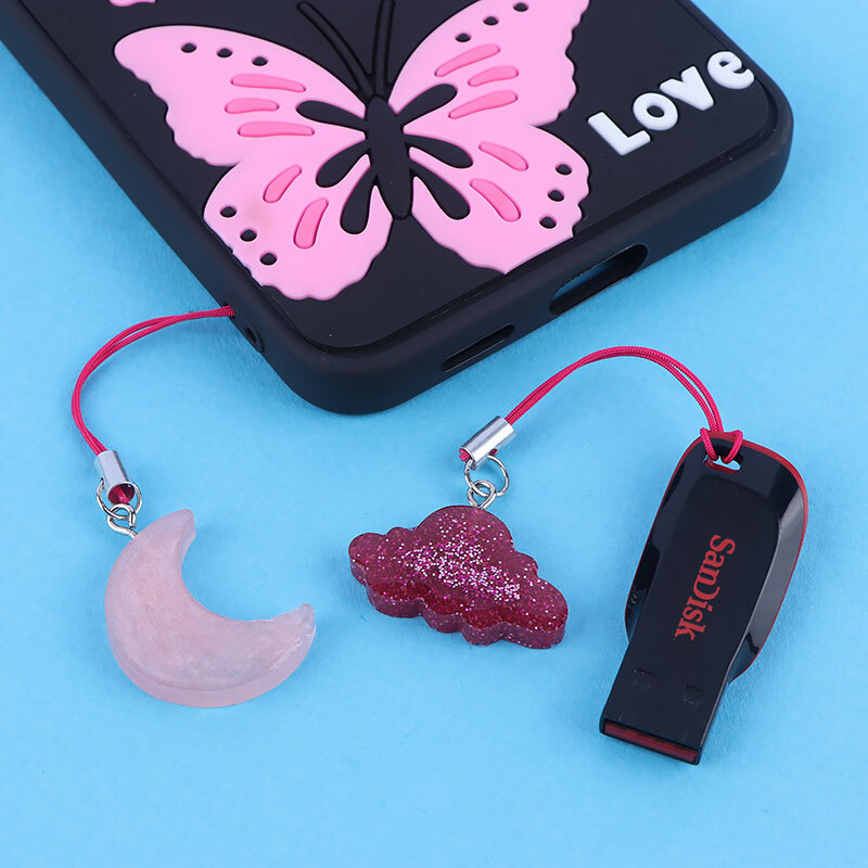 آویز فلش و موبایل رزینی اشکال صورتی سرخابی