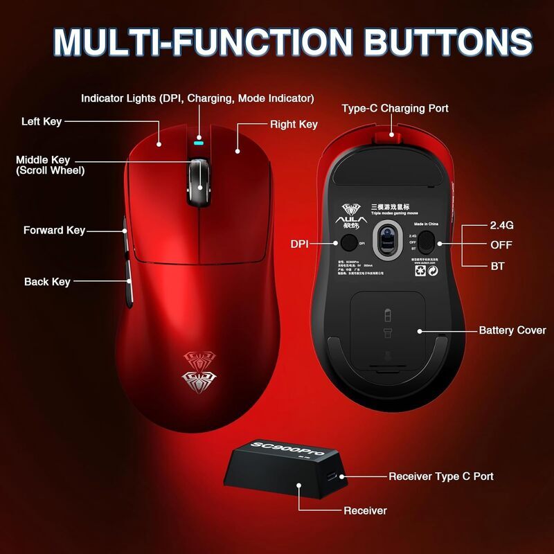 موس بی سیم گیمینگ آئولا SC900 Pro