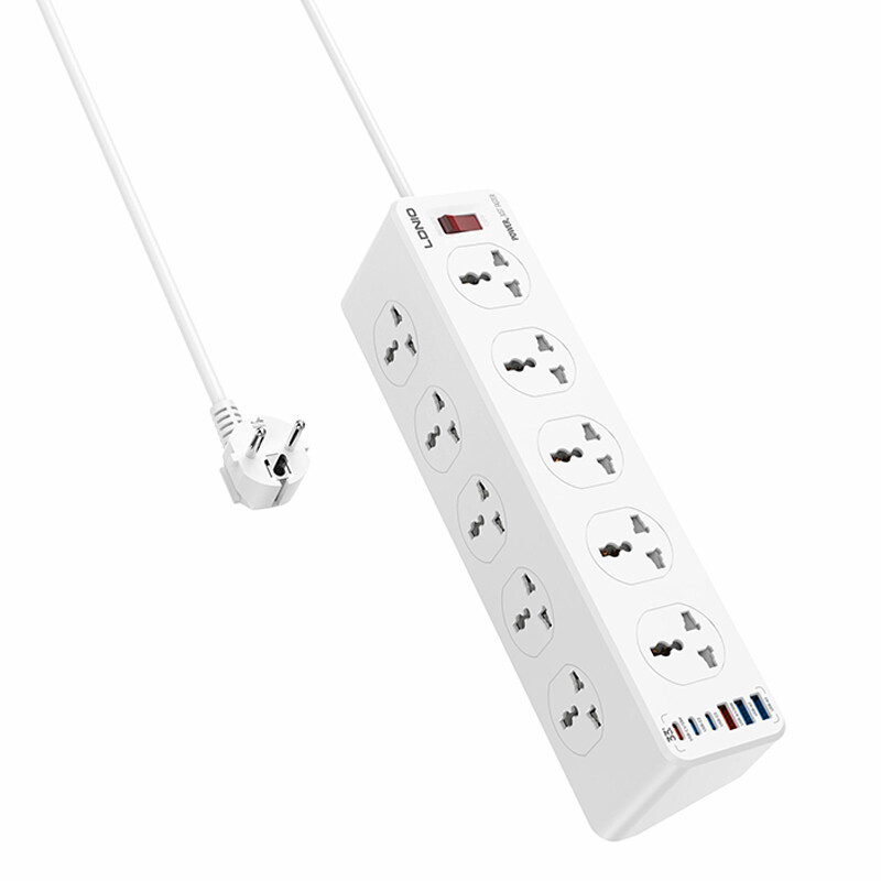 چند راهی 10 خانه برق الدینیو SC10610C با کابل 2 متری + شارژر USB و Type-C