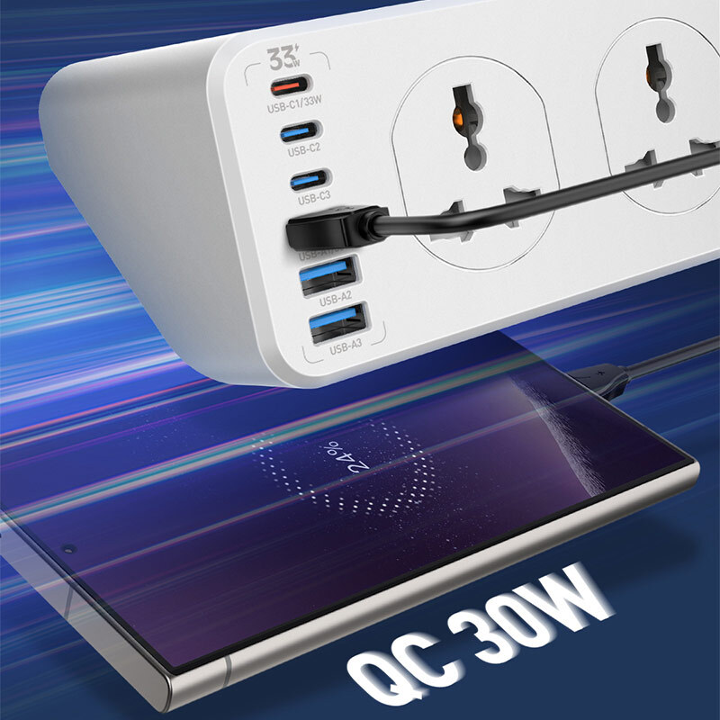 چند راهی 10 خانه برق الدینیو SC10610C با کابل 2 متری + شارژر USB و Type-C