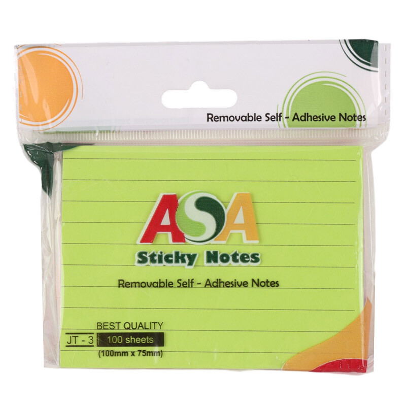 کاغذ یادداشت چسب دار رنگی ASA 7.5*10cm بسته 100 برگی