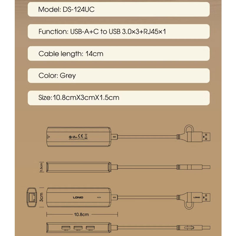 هاب 4 پورت Type-C / USB3.0 الدینیو DS-124UC