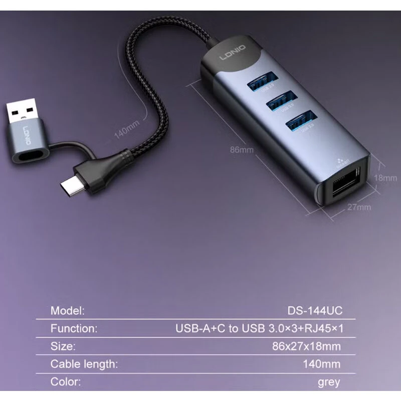 هاب 4 پورت Type-C / USB3.0 الدینیو DS-144UC
