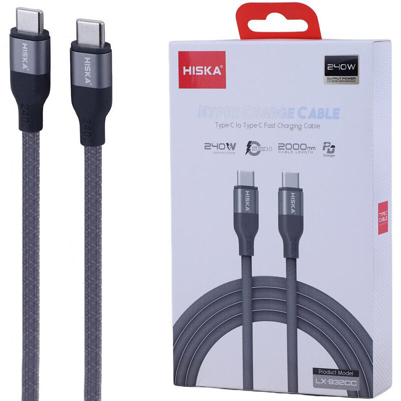 کابل دو سر تایپ سی فست شارژ 240 وات هیسکا LX-932CC طول 2 متر