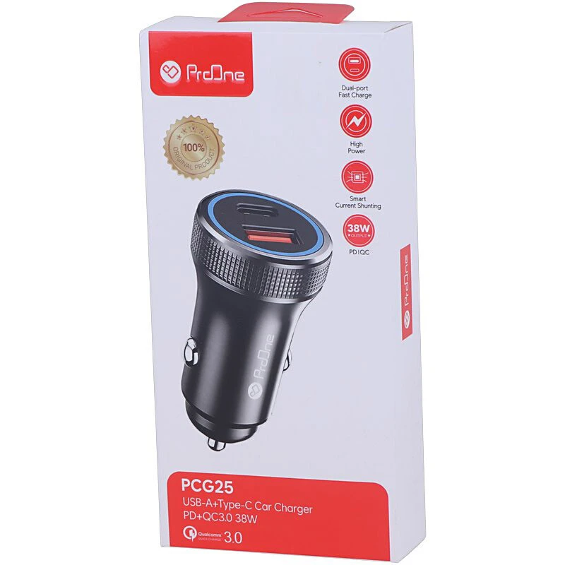 شارژر فندکی فست شارژ ProOne PCG25 3A QC3.0 PD 20W