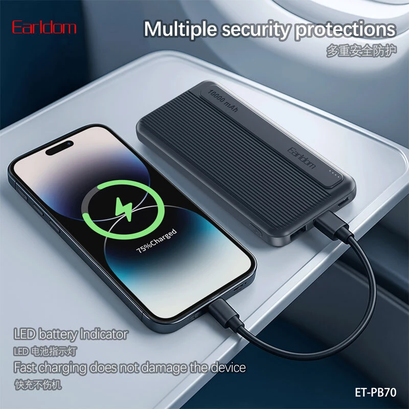 پاور بانک ارلدام ET-PB70 10.5W ظرفیت 10000 میلی آمپر ساعت